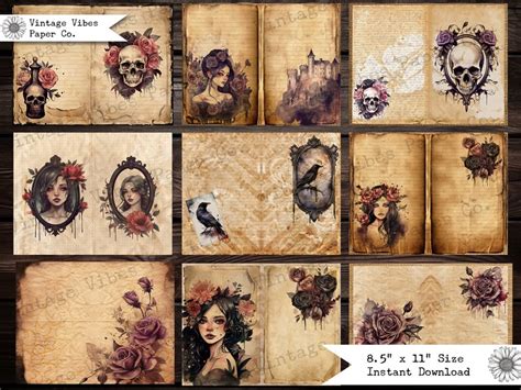 Vintage Gothic Rose Junk Journal Digital Kit Goth Printable Etsy