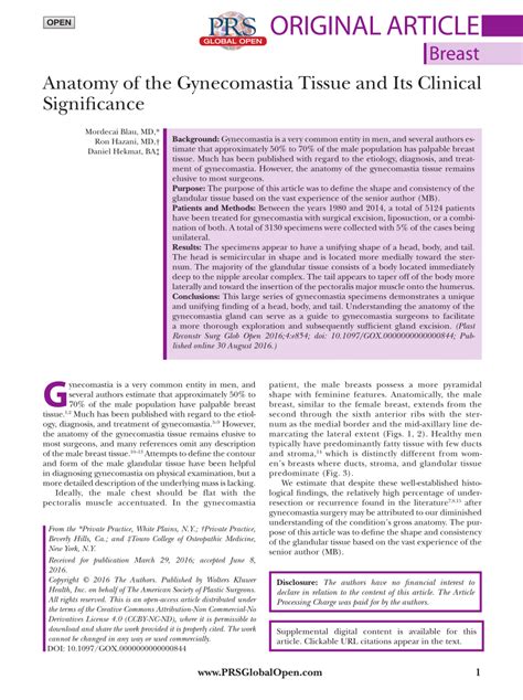 Pdf Anatomy Of The Gynecomastia Tissue And Its Clinical Significance