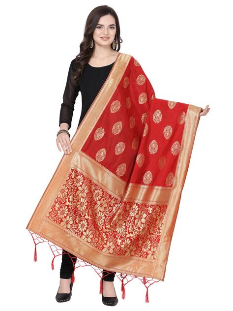 Red Poly Silk Banarasi Womens Dupatta Satrani Fashion 3150401