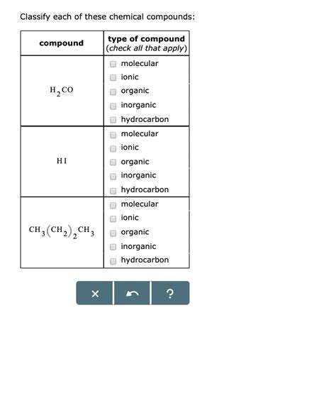 Solved Classify Each Of These Chemical Compounds Type Of Chegg