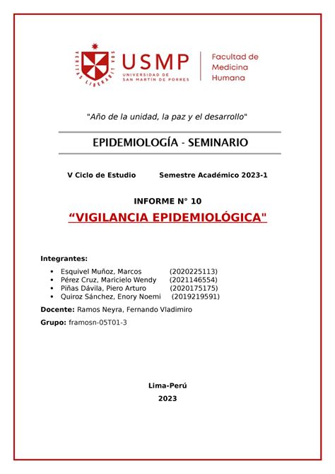 Informe s10 epidemio sem Año de la unidad la paz y el desarrollo V