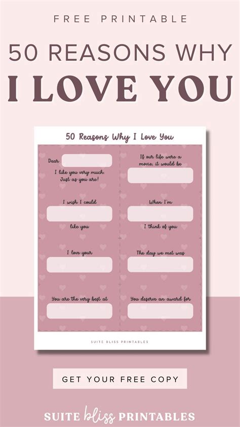 50 Reasons I Love You Fill In The Blank Free Printable Reasons I