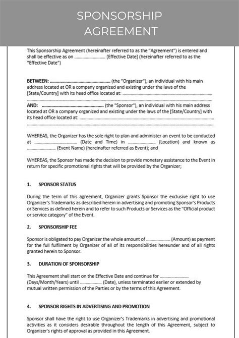 》Printable Sponsorship Agreement Template