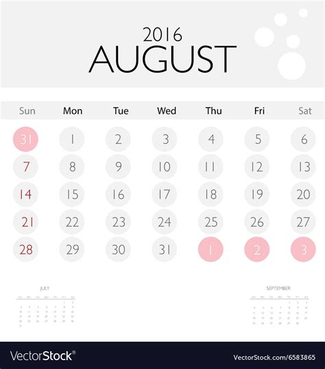 2016 Calendar Monthly Calendar Template For August