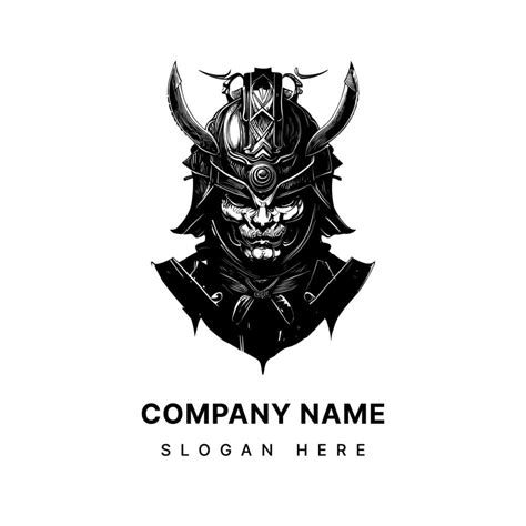 Japanese Samurai Logo Black And White Hand Drawn Illustration 21337624