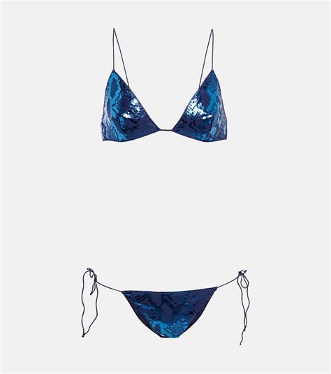 Metallic Snake Print Bikini In Blue Oseree Mytheresa