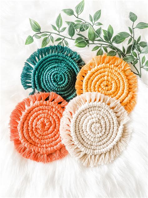 Macrame Coasters Macrame Coaster Set Boho Coasters Etsy