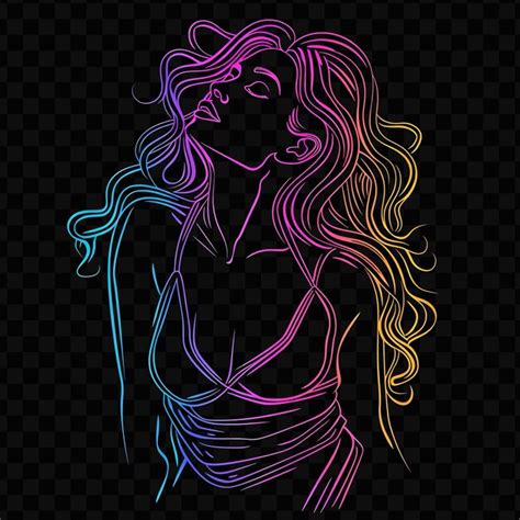 PSD Toned Woman In Bikini Neon Psychedelic Art Design With Vibra Neon Line Art Simple Glow