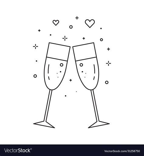 Two Glasses Champagne Line Art Icon Royalty Free Vector