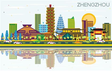 Zhengzhou China City Skyline with Color Buildings, Blue Sky and Reflections. 17292965 Vector Art ...