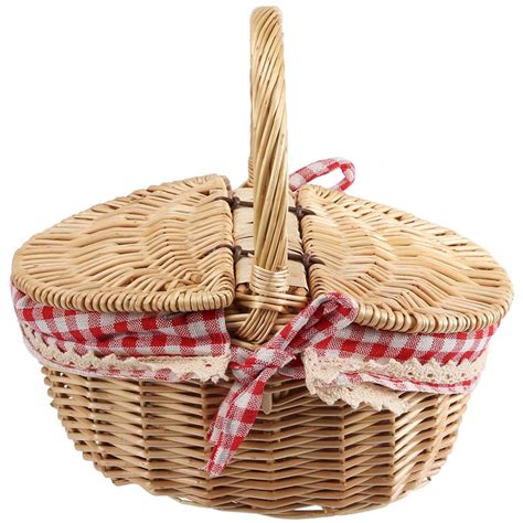 Country Style Wicker Picnic Basket Hamper With Lid And Handle Liners