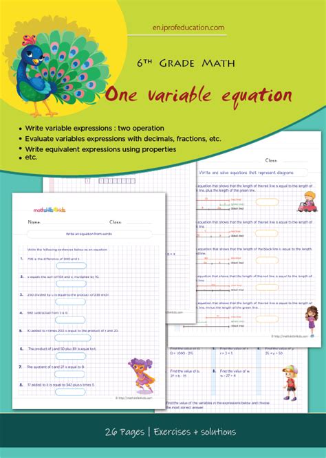 Grade 6 One Variable Equation Worksheets With Solutions