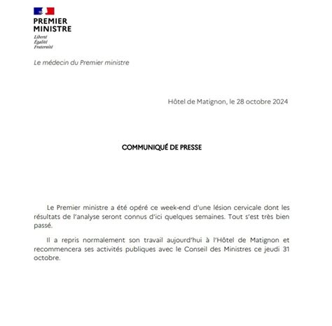 Politique Michel Barnier A T Op R D Une L Sion Cervicale Ce