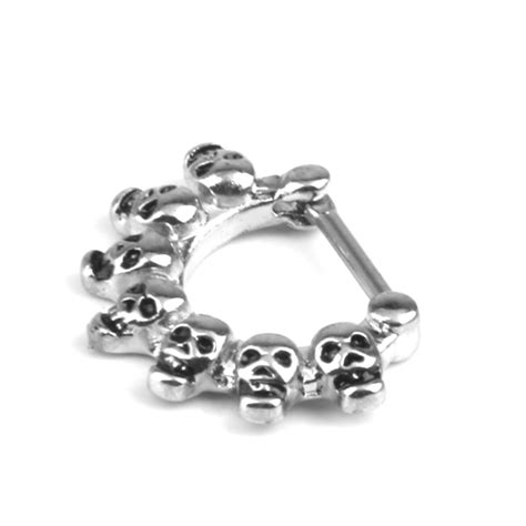 Skull Septum Clicker Nose Ring Piercing with Silver Stainless Steel 16g ...