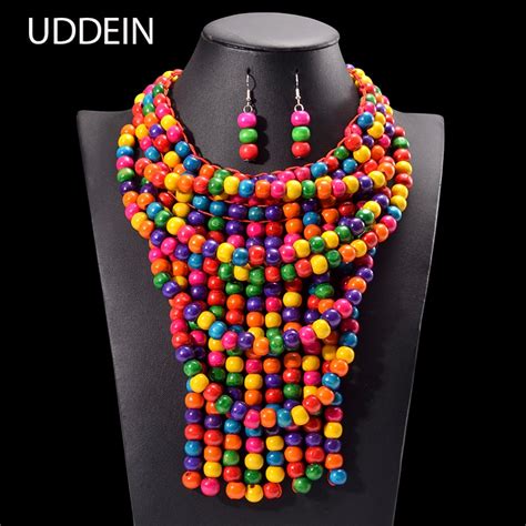 UDDEIN Handmade Wind Colorful Tassel Wood Necklace For Women Vintage