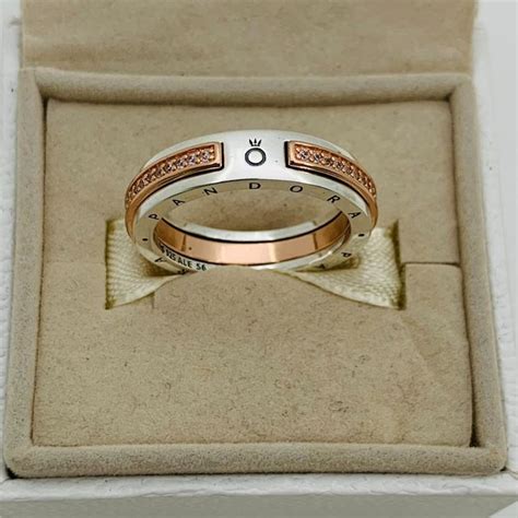 Pandora Signature Two Tone Logo Pav Ring Gem