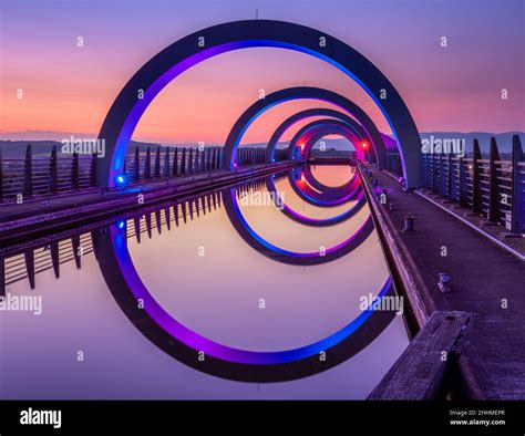 Reflections Of The Falkirk Wheel At Night Stock Photo Alamy