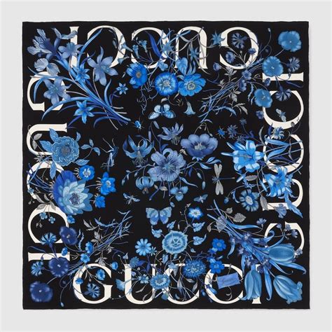 Shop The Floral Gucci Print Silk Carré In Blue At Guccicom Enjoy Free Shipping And