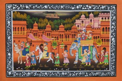 royal procession  town red mughal traditionalart  unknown