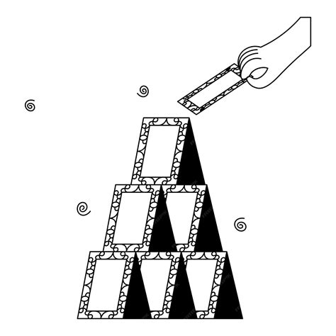 Premium Vector | Black and white illustration of pyramid made by card ...