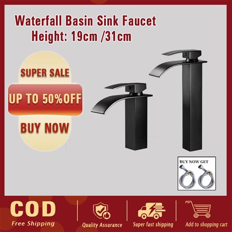 Bathroom Waterfall Basin Sink Faucet Black Faucets Brass Bath Faucet Hot Cold Water Mixer Vanity