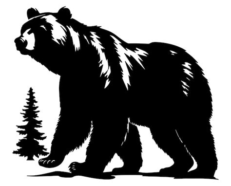 Oso y una silueta de árbol Vector Premium