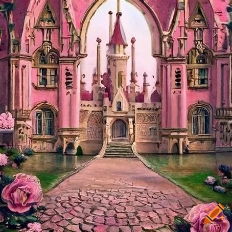 Beautiful Pink Fairytale Castle With Cobblestone And Roses By Detmold