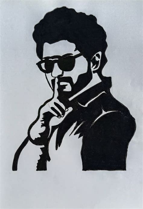 Thalapathy Vijay Black And White Drawing Etsy