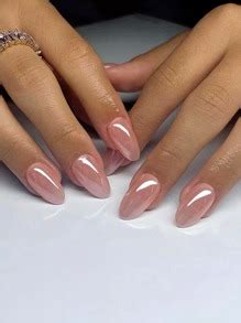 Elevate Your Style With Pcs Long Almond Nude Glossy Mirror Effect Fake Nail Pc Nail File