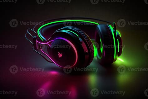 Headphones with neon light on dark background. 23282208 Stock Photo at ...