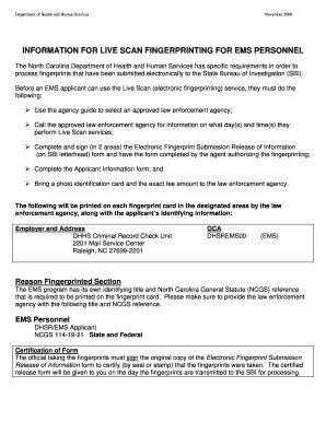 Fillable Online INFORMATION FOR LIVE SCAN FINGERPRINTING FOR EMS