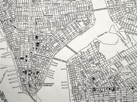 Vintage Map Of Manhattan New York City Lower Manhattan