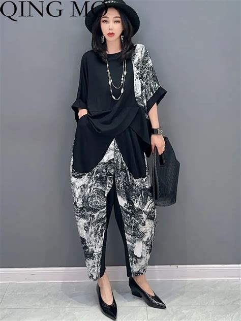 Qing Mo 2023 Spring Summer New Fashion Irregular Top Casual Pants Two