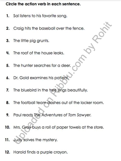 Verbs Worksheets For Cbse Class 5