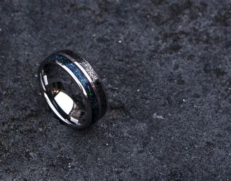 Meteorite Tungsten Ring, Meteorite Ring Men Black, Tungsten Meteorite ...