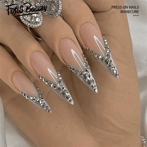 Fofosbeauty 24 Pcs Press On Acrylic False Nails Nails Tips Designs 2023stiletto French Flash