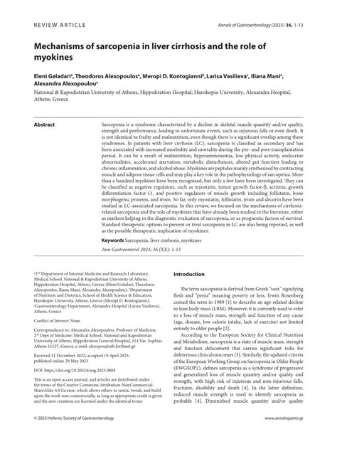 Pdf Mechanisms Of Sarcopenia In Liver Cirrhosis And The Role Of Myokines