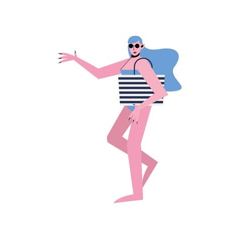 Summer Woman Cartoon With Bikini And Bag Vector Design Vector Art At Vecteezy