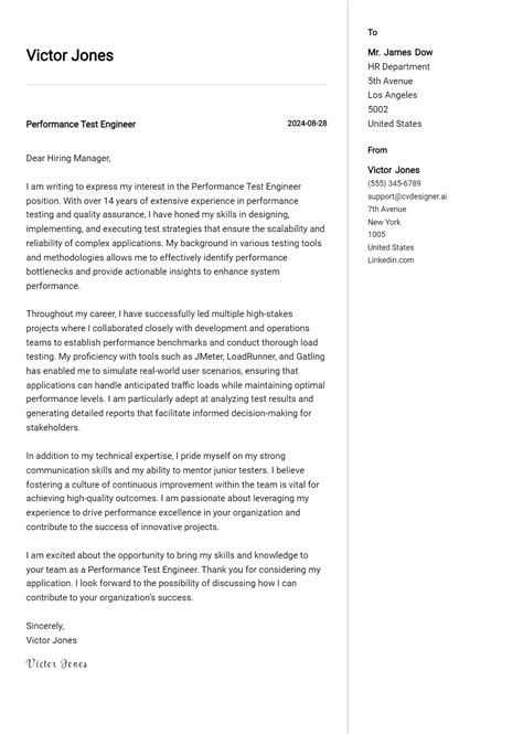 Performance Test Engineer Cover Letter Example For Ultimate Guide