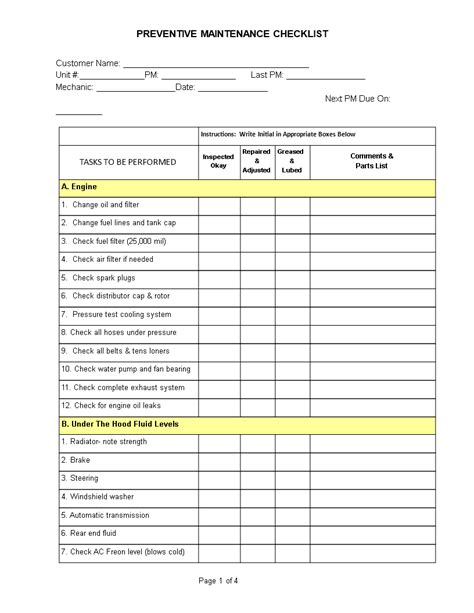 Free Preventive Maintenance Checklist Template