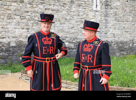 Yeomen Of The Guard Or Beefeaters At The Tower Of London Who Take