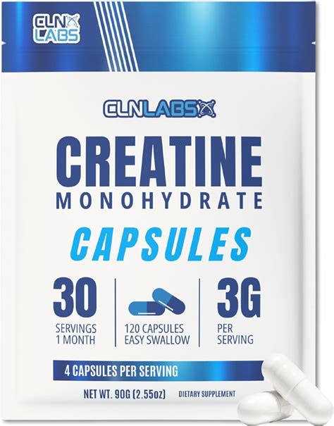 Creatine Monohydrate Capsules 120 Capsules 3000mg Per Serving 1 Month Supply Easy