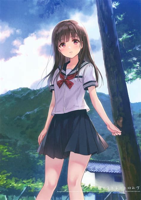 HD wallpaper: anime girl, brown hair, school uniform, sky, clouds ...