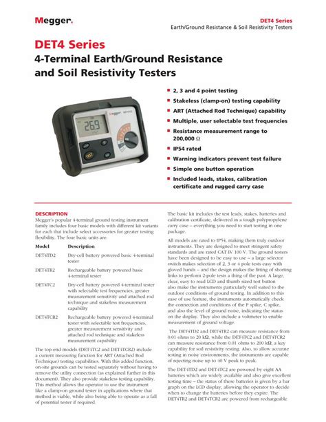 Pdf Megger Det Series Ground Resistance Testers Datasheet Pdf