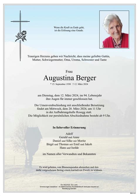 Parte für Augustina Berger pax requiem