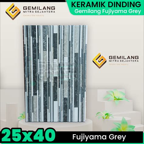 Jual Keramik Dinding 25x40 Gemilang Fujiyama Grey Motif Batu Tekstur