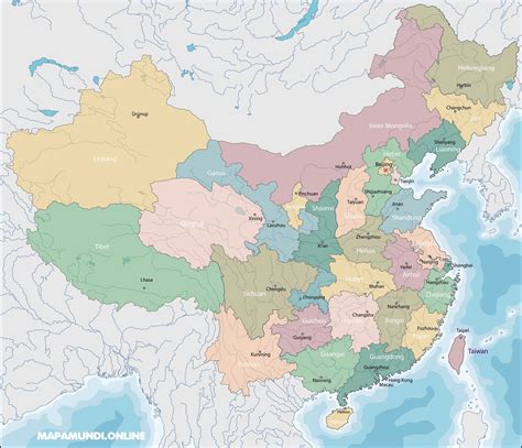 Mapa de China Político Físico Imprimir Colorear Grandes