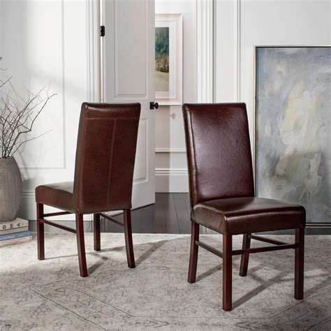 Safavieh Brown Leather Dining Chair Set Of 2 Hud8205a Set2 The Home