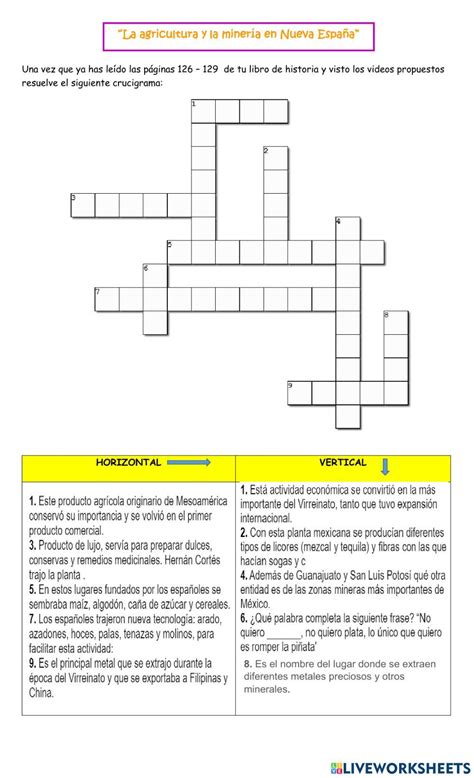 Crucigrama online exercise for cuarto grado Enseñanza de la historia