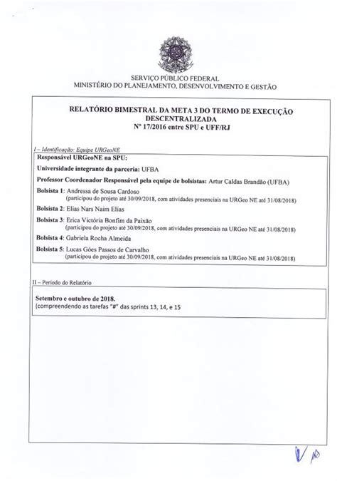 Relat Rio Bimestral Da Meta Do Termo De Execu O Descentralizada N